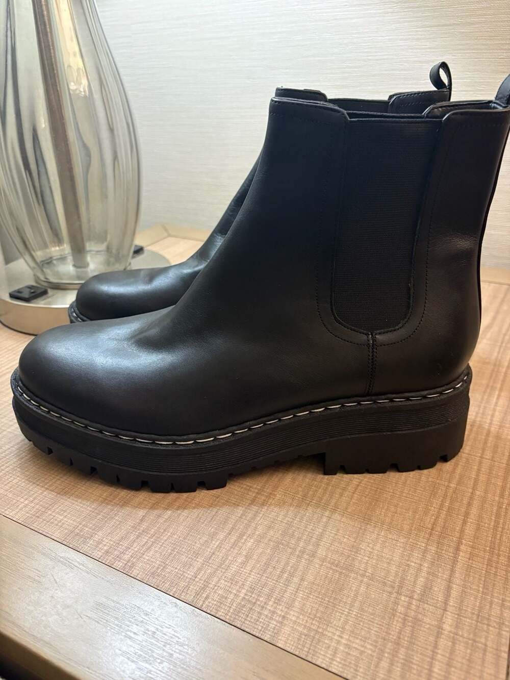 Marc Fisher Padmia Black Leather Chelsea Lug Sole Boots - Picture 3 of 8